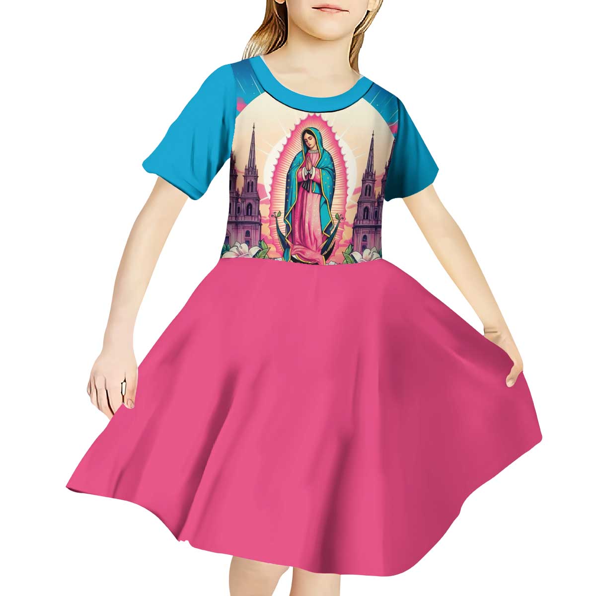 Our Lady of Guadalupe Kid Short Sleeve Dress Virgin Mary of Mexico - Wonder Print Shop