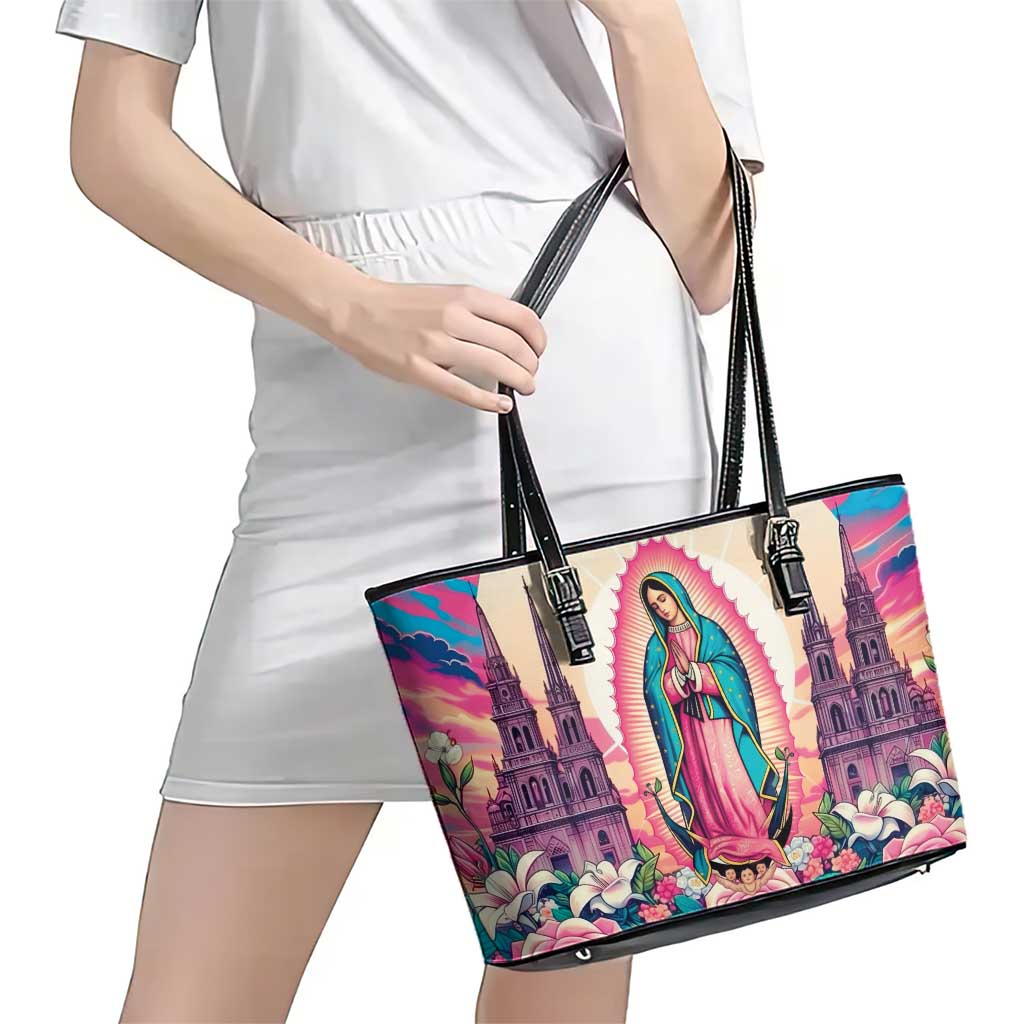 Our Lady of Guadalupe Leather Tote Bag Virgin Mary of Mexico - Wonder Print Shop