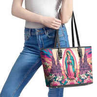 Our Lady of Guadalupe Leather Tote Bag Virgin Mary of Mexico - Wonder Print Shop