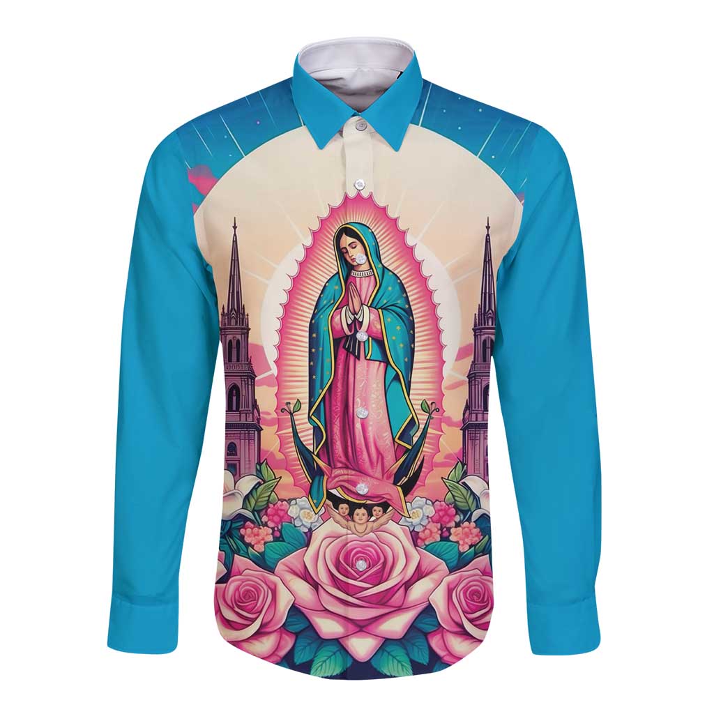 Our Lady of Guadalupe Long Sleeve Button Shirt Virgin Mary of Mexico - Wonder Print Shop