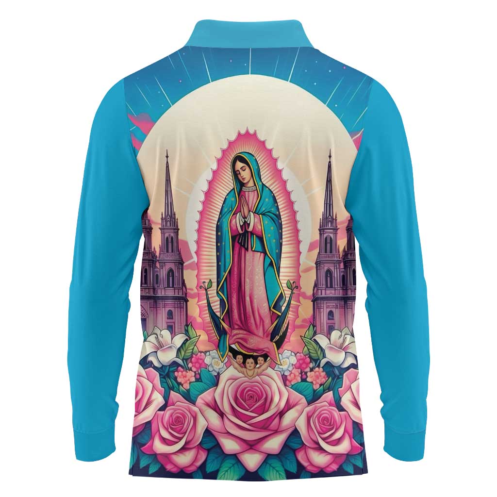 Our Lady of Guadalupe Long Sleeve Polo Shirt Virgin Mary of Mexico - Wonder Print Shop