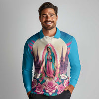 Our Lady of Guadalupe Long Sleeve Polo Shirt Virgin Mary of Mexico - Wonder Print Shop
