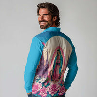 Our Lady of Guadalupe Long Sleeve Polo Shirt Virgin Mary of Mexico - Wonder Print Shop