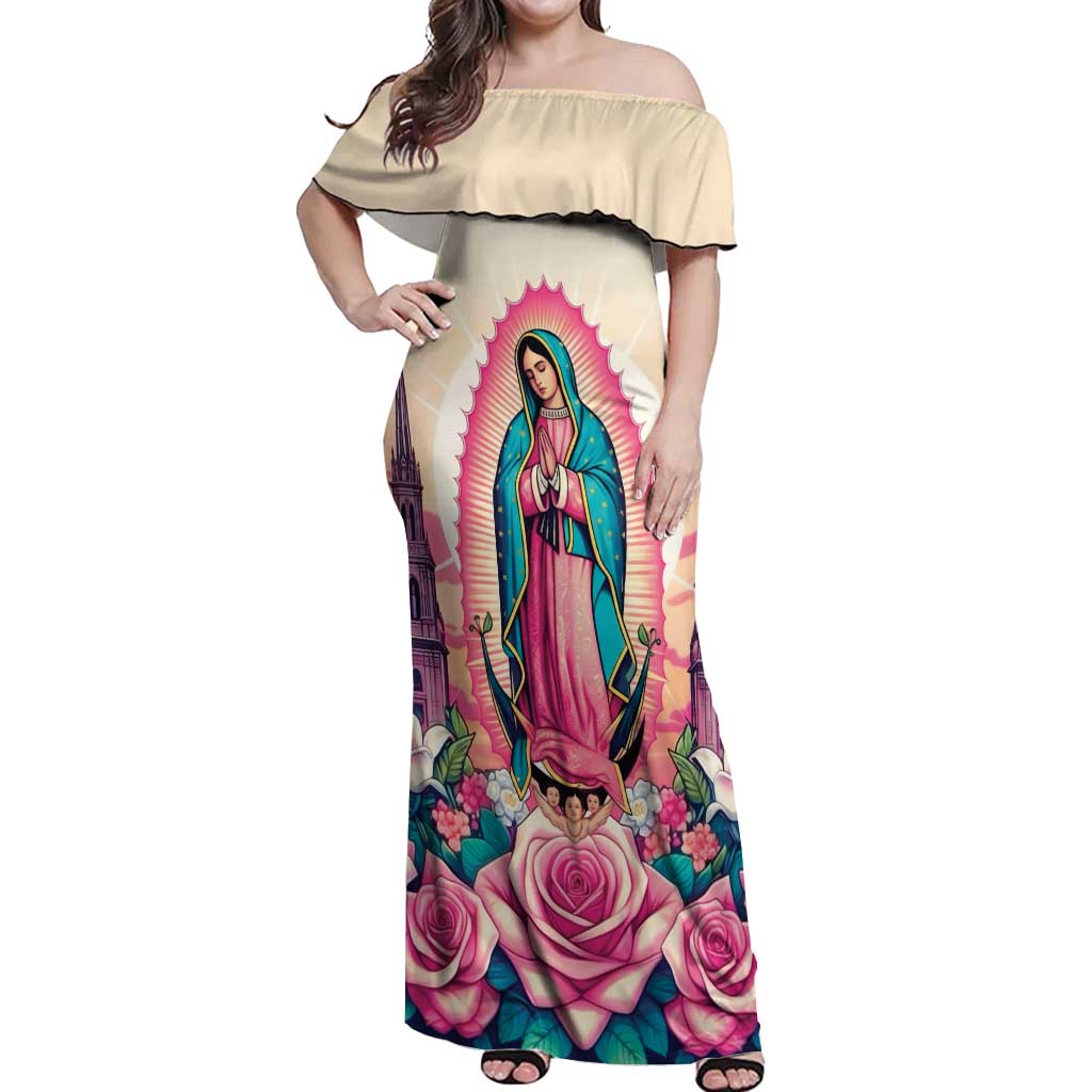 Our Lady of Guadalupe Off Shoulder Maxi Dress Virgin Mary of Mexico - Wonder Print Shop