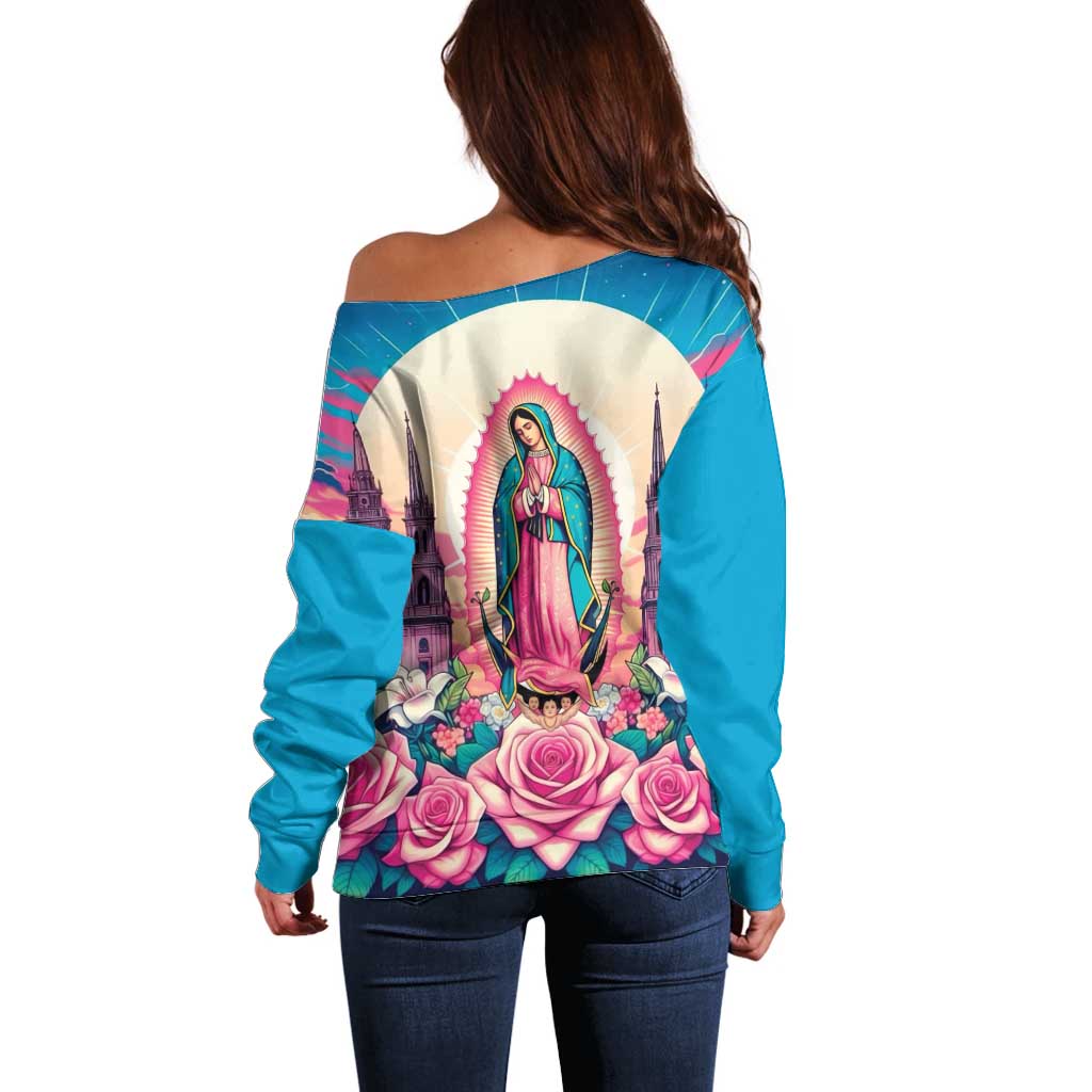 Our Lady of Guadalupe Off Shoulder Sweater Virgin Mary of Mexico - Wonder Print Shop