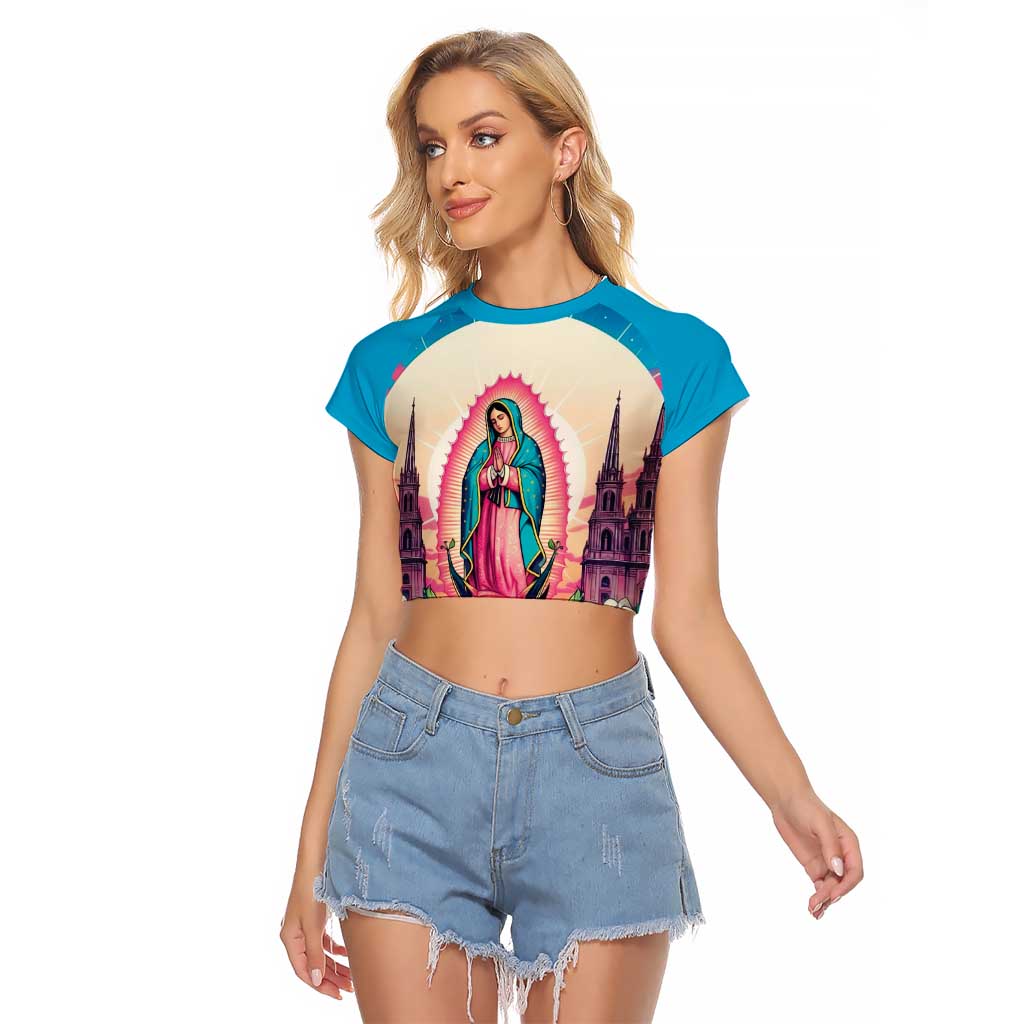 Our Lady of Guadalupe Raglan Cropped T Shirt Virgin Mary of Mexico - Wonder Print Shop