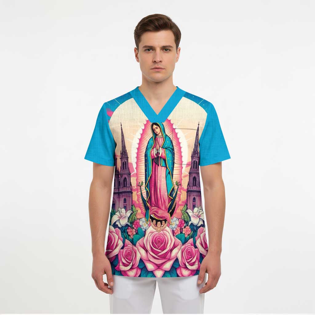 Our Lady of Guadalupe Scrub Top Virgin Mary of Mexico - Wonder Print Shop