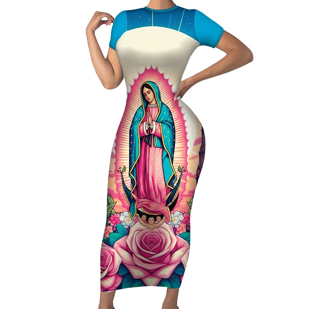 Our Lady of Guadalupe Short Sleeve Bodycon Dress Virgin Mary of Mexico - Wonder Print Shop
