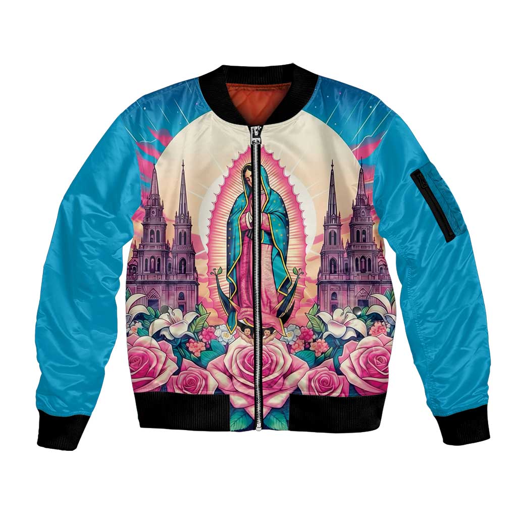 Our Lady of Guadalupe Sleeve Zip Bomber Jacket Virgin Mary of Mexico - Wonder Print Shop