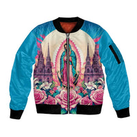Our Lady of Guadalupe Sleeve Zip Bomber Jacket Virgin Mary of Mexico - Wonder Print Shop
