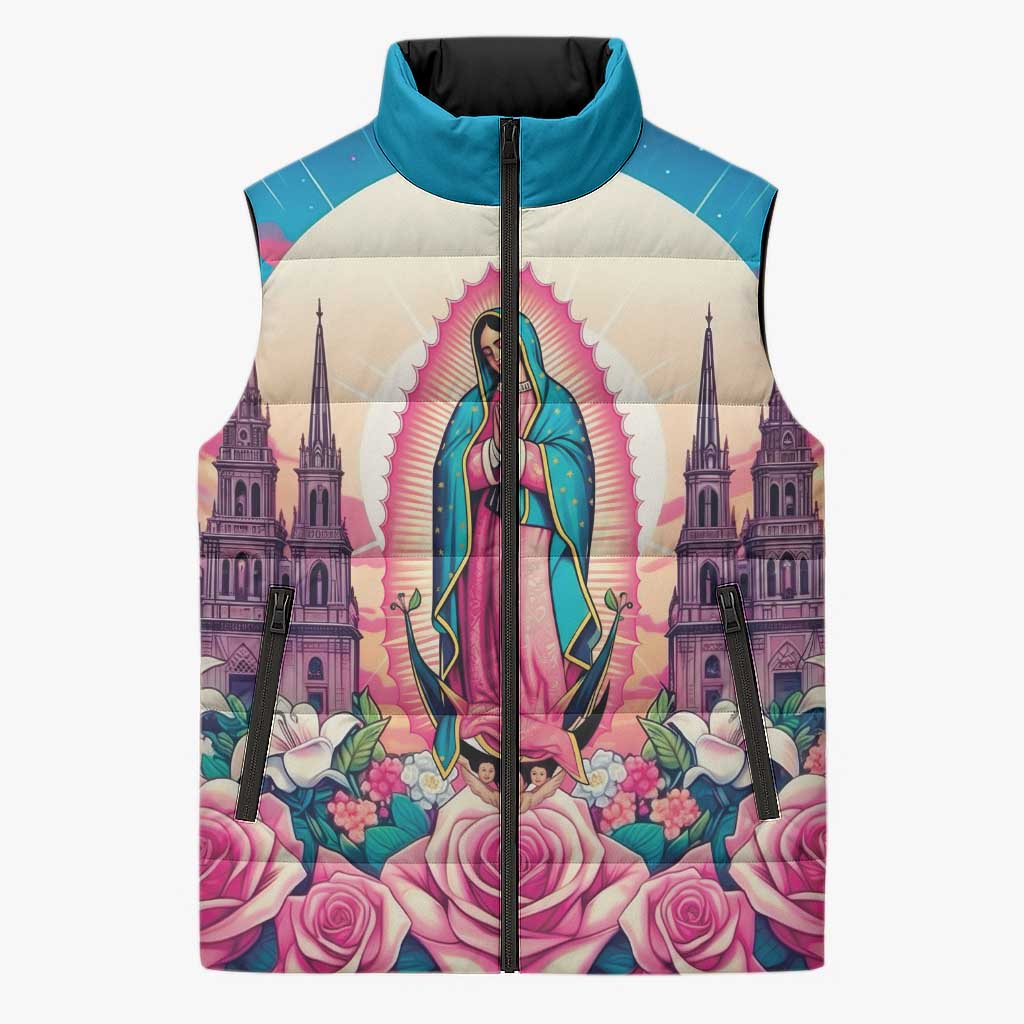 Our Lady of Guadalupe Sleeveless Puffer Jacket Virgin Mary of Mexico - Wonder Print Shop