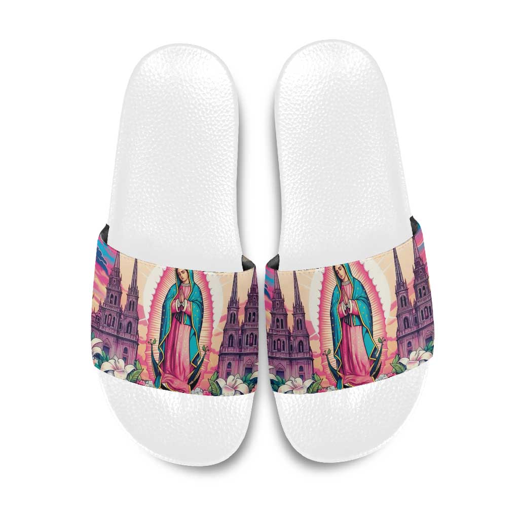 Our Lady of Guadalupe Slide Sandals Virgin Mary of Mexico - Wonder Print Shop