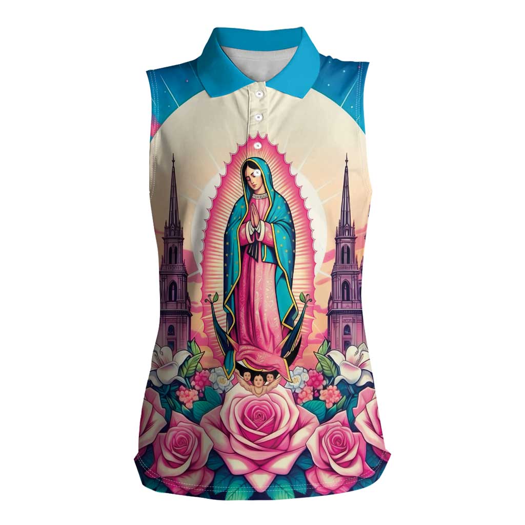 Our Lady of Guadalupe Women Sleeveless Polo Shirt Virgin Mary of Mexico - Wonder Print Shop