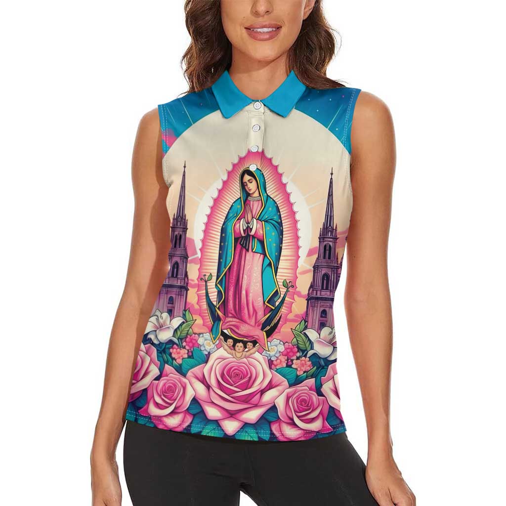 Our Lady of Guadalupe Women Sleeveless Polo Shirt Virgin Mary of Mexico - Wonder Print Shop