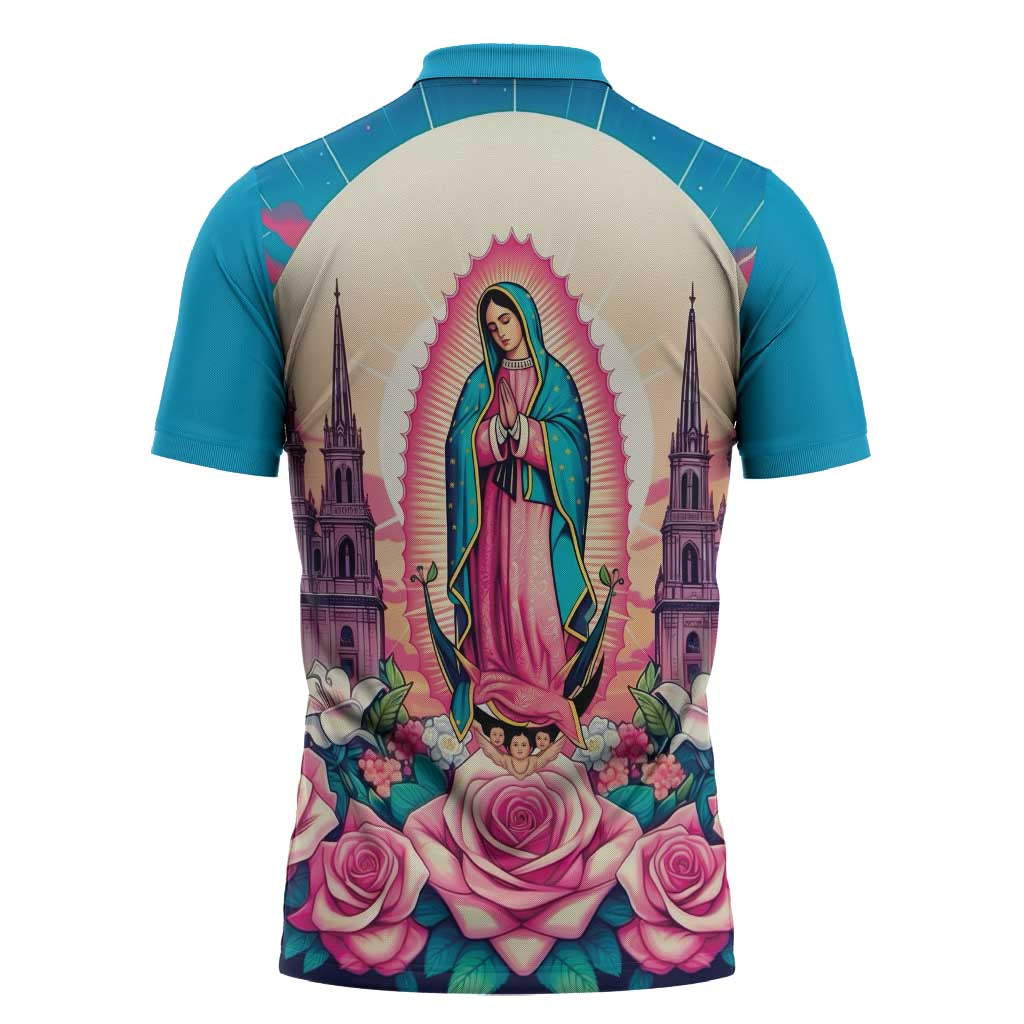 Our Lady of Guadalupe Zipper Polo Shirt Virgin Mary of Mexico - Wonder Print Shop
