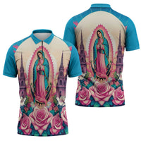 Our Lady of Guadalupe Zipper Polo Shirt Virgin Mary of Mexico - Wonder Print Shop
