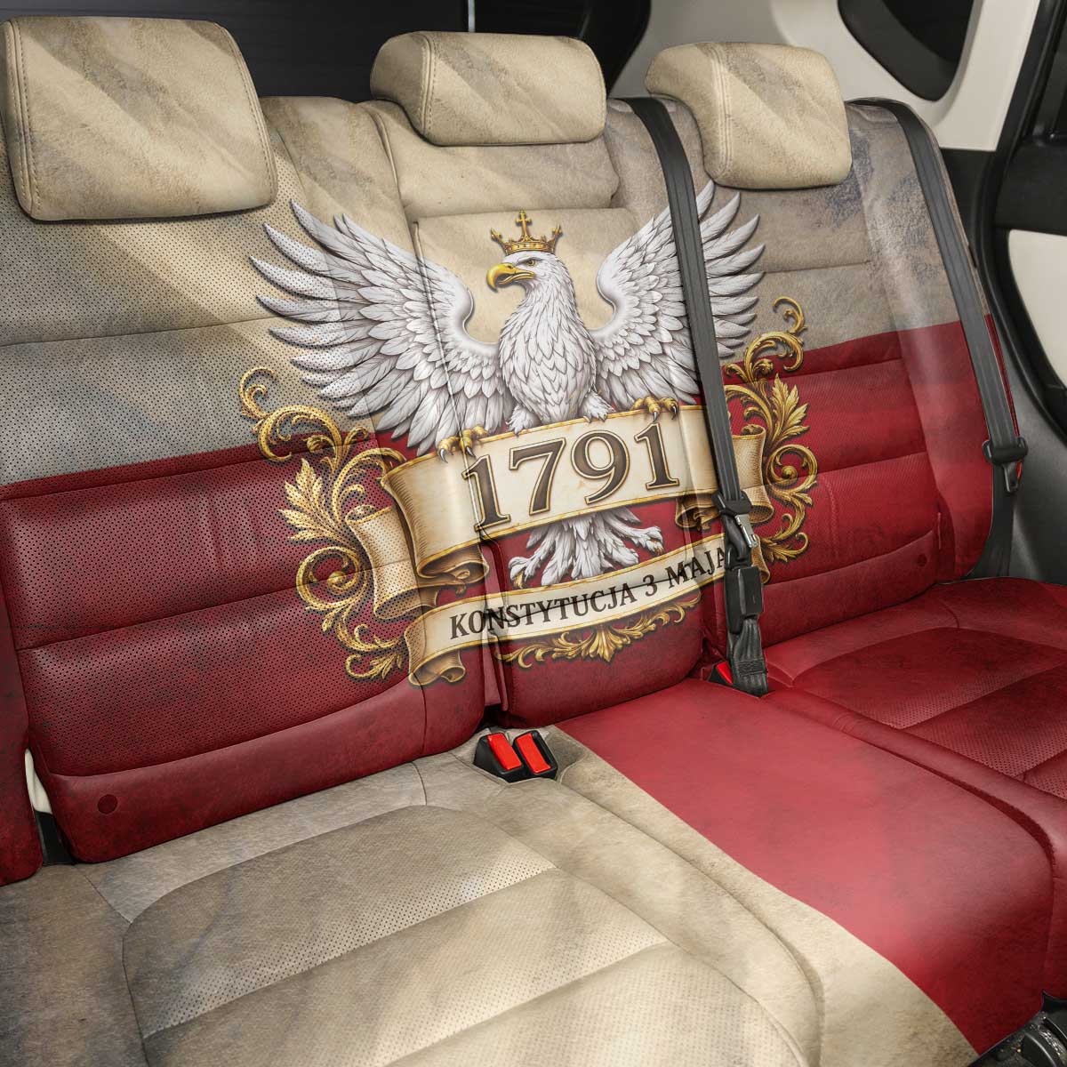 Poland Constitution Day 1791 Back Car Seat Cover Polska Konstytucja 3 Maja Pride White Eagle