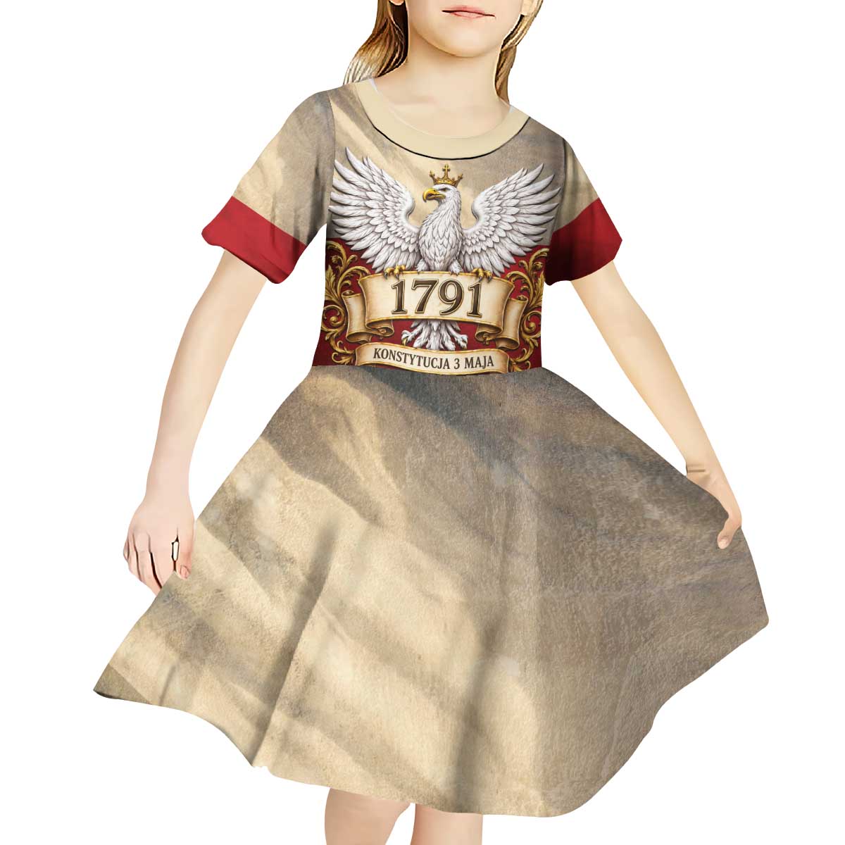 Poland Constitution Day 1791 Kid Short Sleeve Dress Polska Konstytucja 3 Maja Pride White Eagle