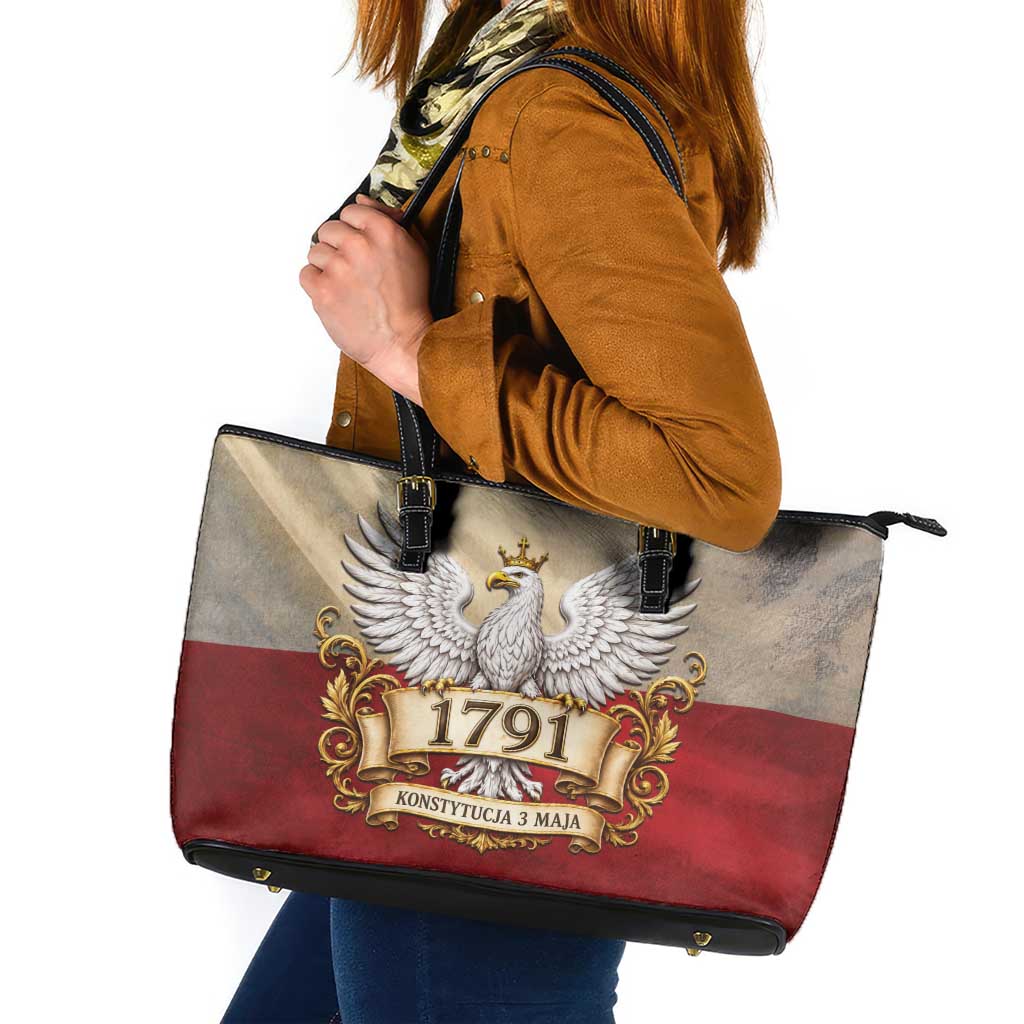 Poland Constitution Day 1791 Leather Tote Bag Polska Konstytucja 3 Maja Pride White Eagle