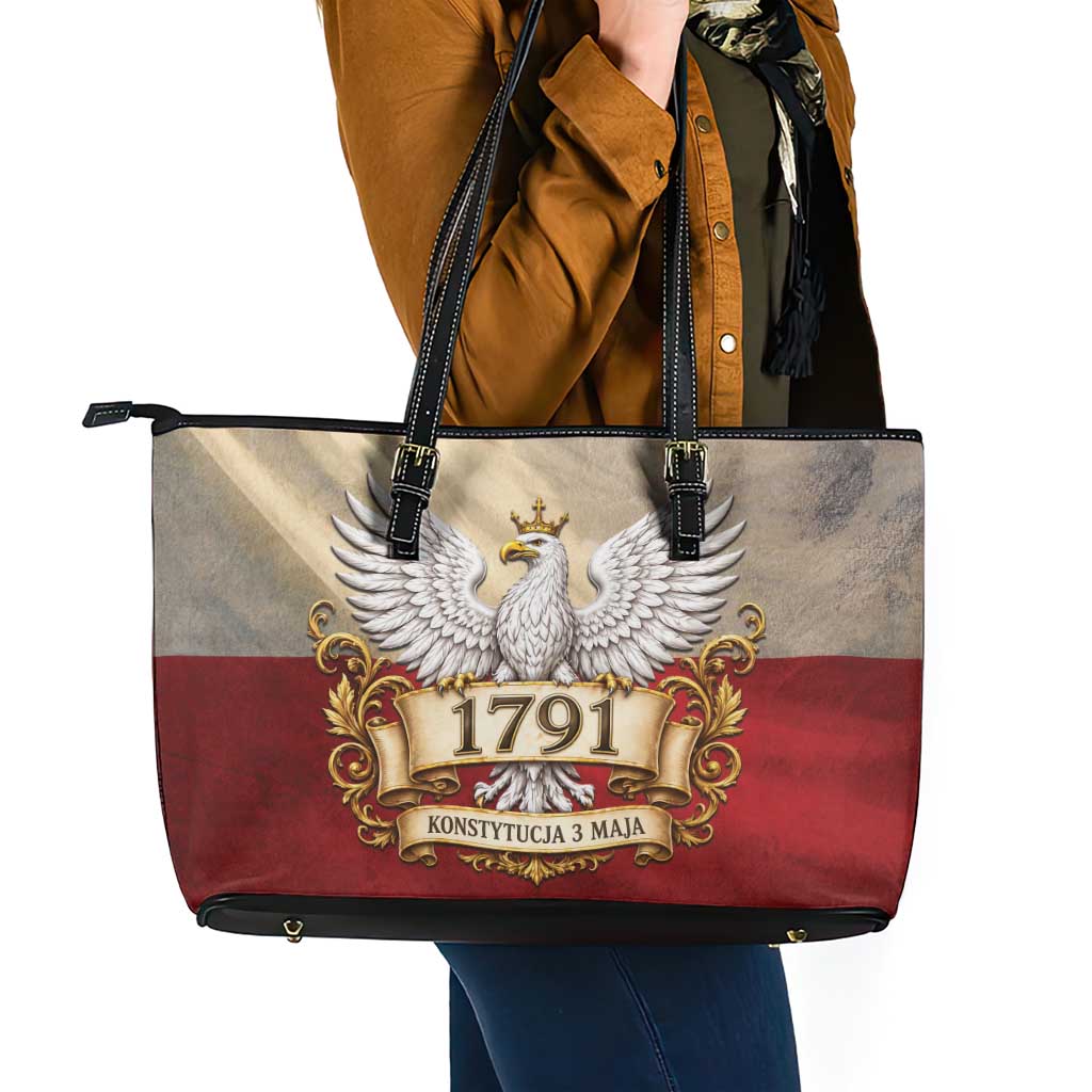 Poland Constitution Day 1791 Leather Tote Bag Polska Konstytucja 3 Maja Pride White Eagle