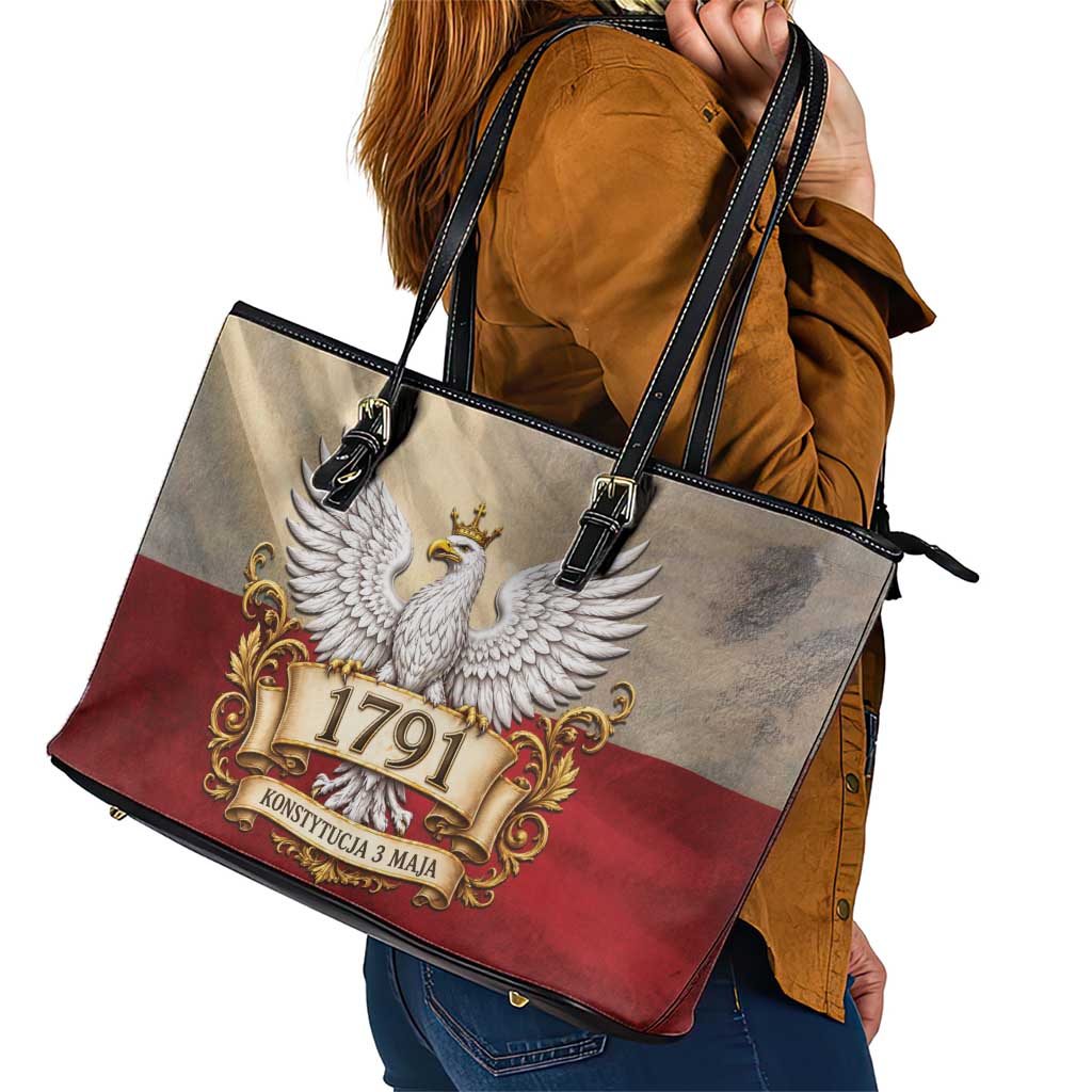 Poland Constitution Day 1791 Leather Tote Bag Polska Konstytucja 3 Maja Pride White Eagle