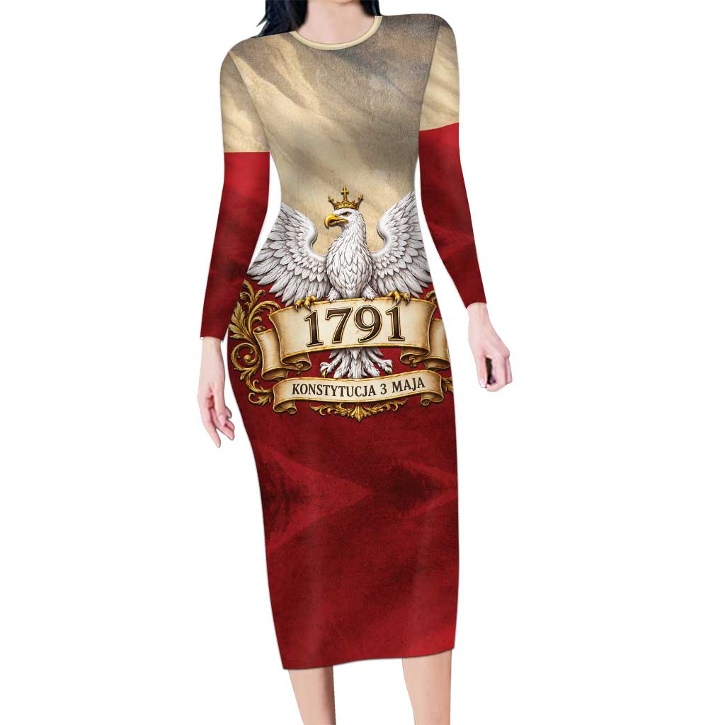 Poland Constitution Day 1791 Long Sleeve Bodycon Dress Polska Konstytucja 3 Maja Pride White Eagle