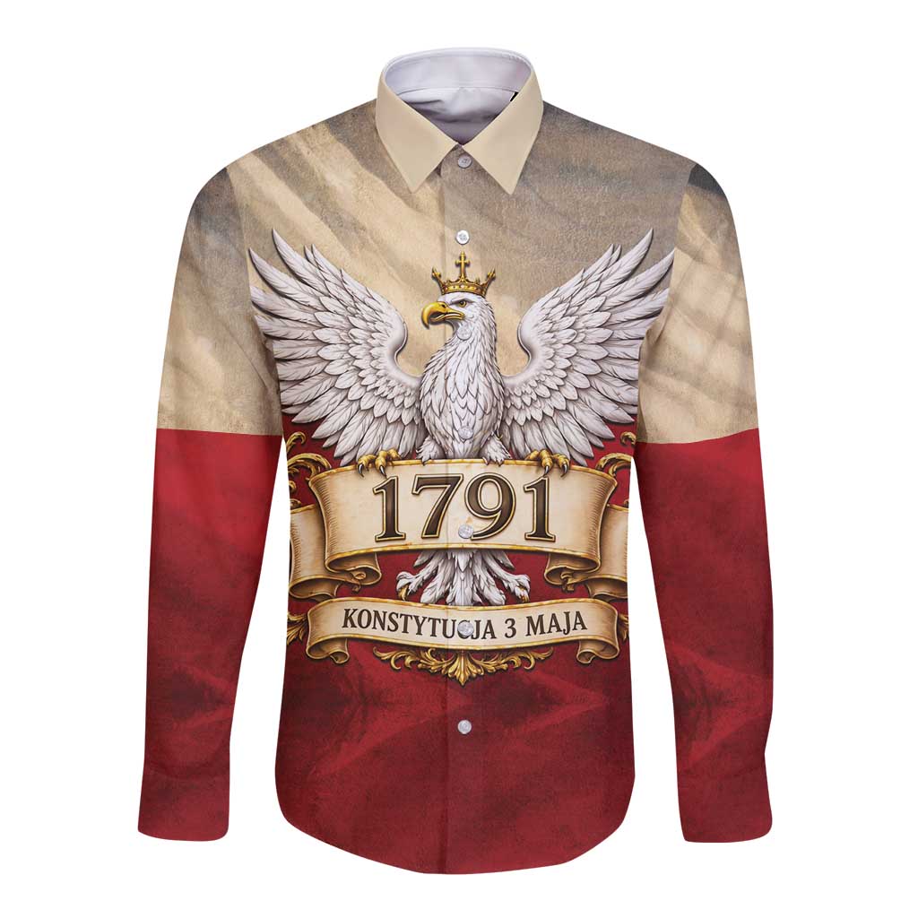 Poland Constitution Day 1791 Long Sleeve Button Shirt Polska Konstytucja 3 Maja Pride White Eagle