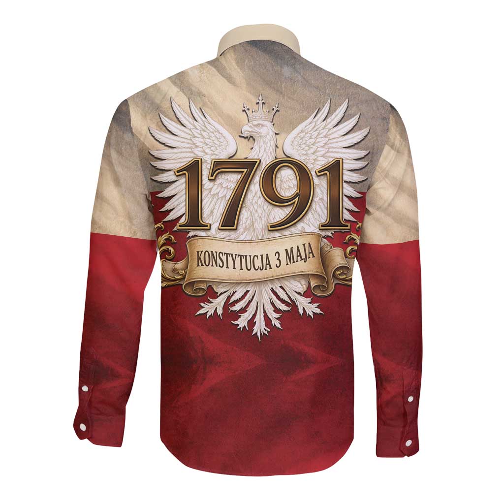 Poland Constitution Day 1791 Long Sleeve Button Shirt Polska Konstytucja 3 Maja Pride White Eagle