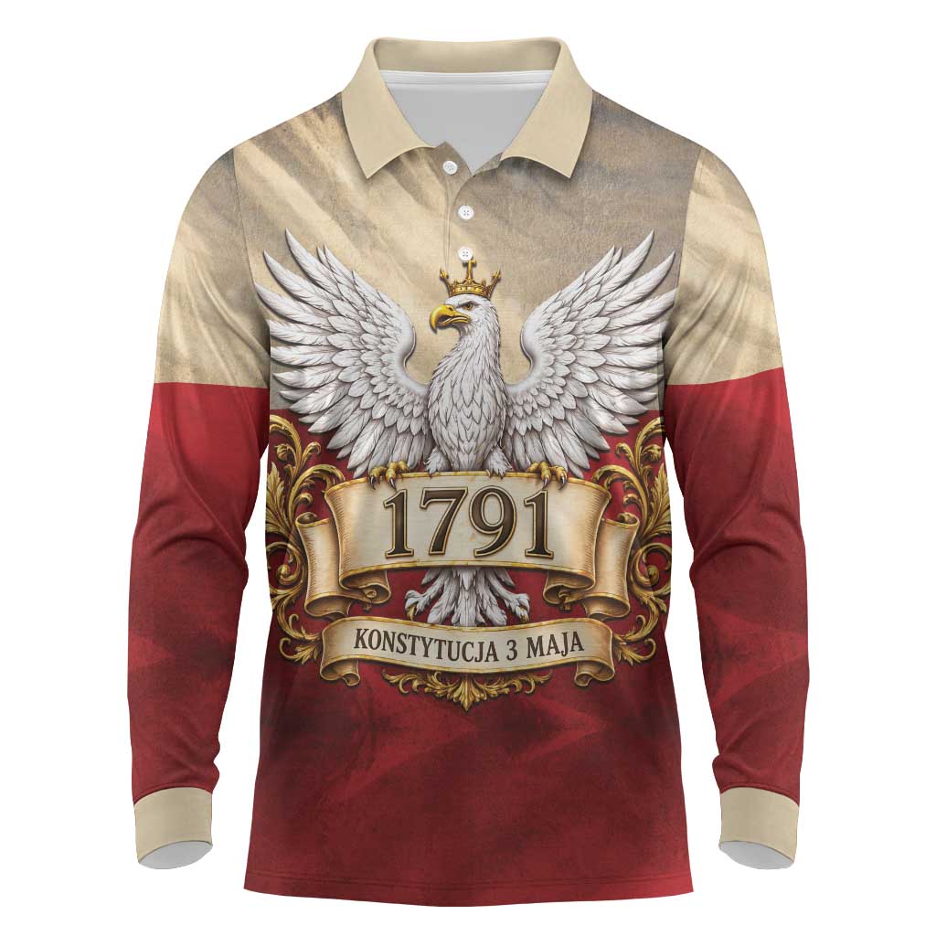 Poland Constitution Day 1791 Long Sleeve Polo Shirt Polska Konstytucja 3 Maja Pride White Eagle