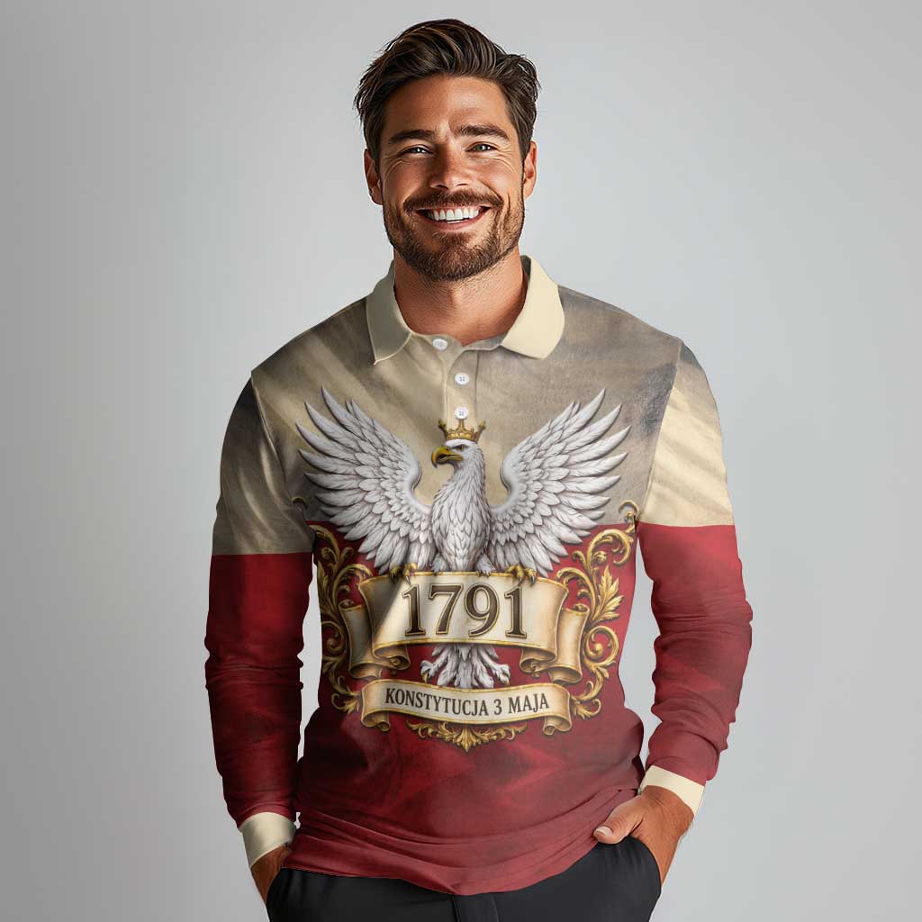 Poland Constitution Day 1791 Long Sleeve Polo Shirt Polska Konstytucja 3 Maja Pride White Eagle