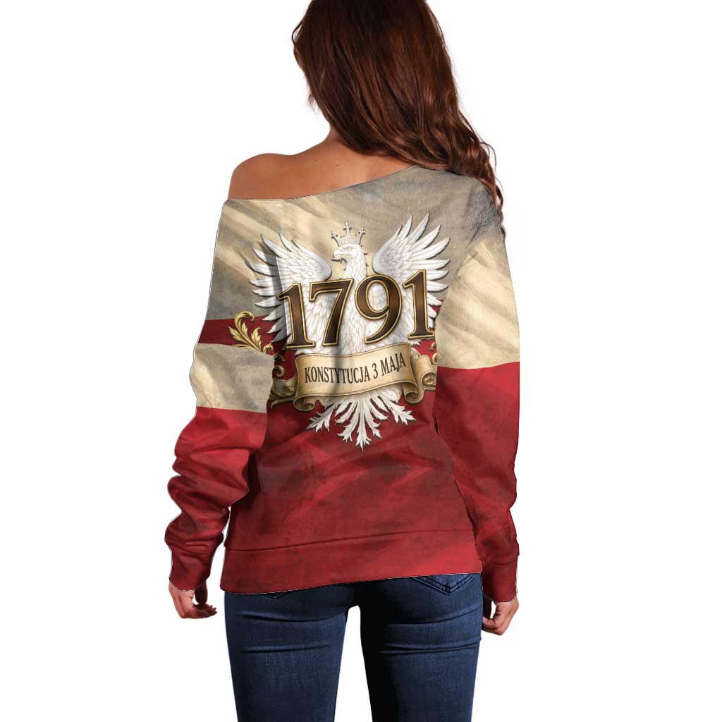 Poland Constitution Day 1791 Off Shoulder Sweater Polska Konstytucja 3 Maja Pride White Eagle