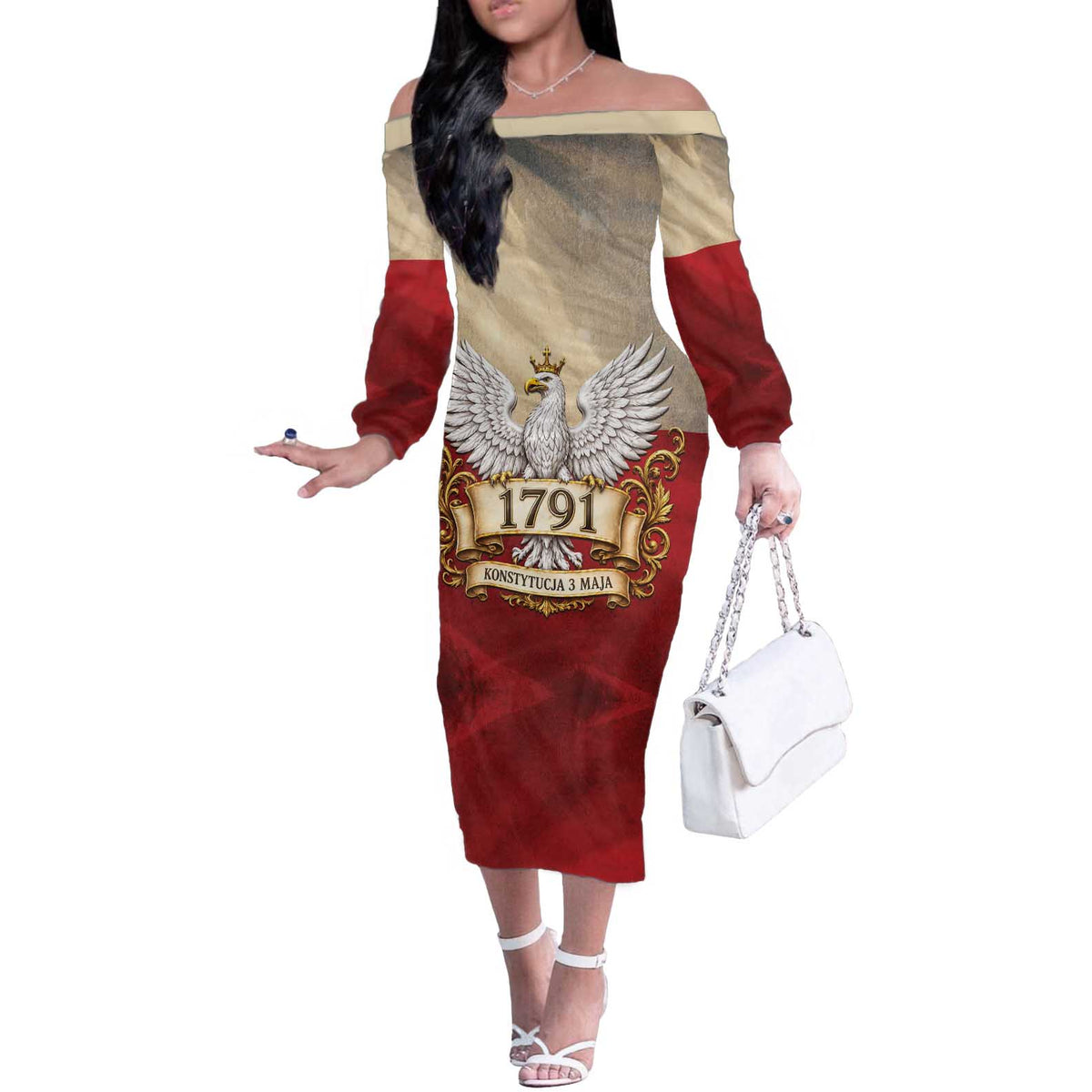 Poland Constitution Day 1791 Off The Shoulder Long Sleeve Dress Polska Konstytucja 3 Maja Pride White Eagle