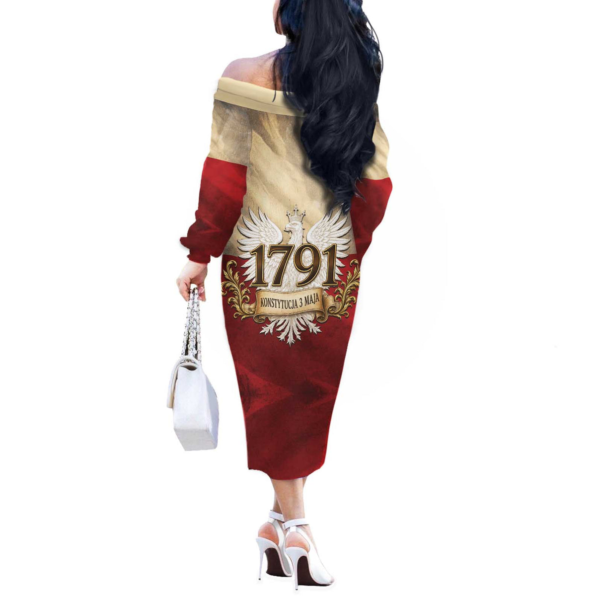 Poland Constitution Day 1791 Off The Shoulder Long Sleeve Dress Polska Konstytucja 3 Maja Pride White Eagle