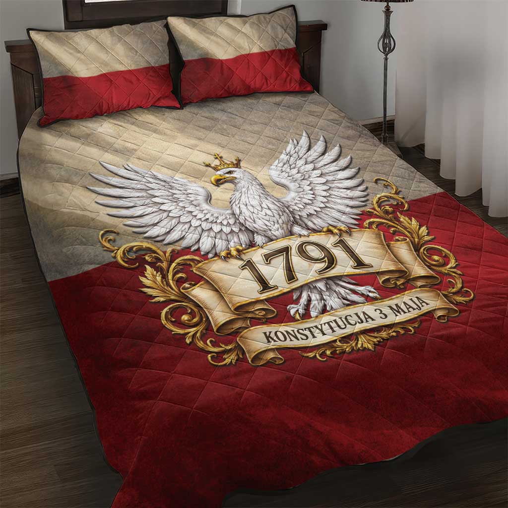 Poland Constitution Day 1791 Quilt Bed Set Polska Konstytucja 3 Maja Pride White Eagle