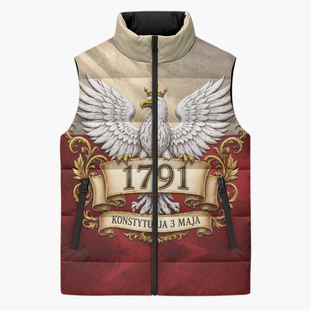 Poland Constitution Day 1791 Sleeveless Puffer Jacket Polska Konstytucja 3 Maja Pride White Eagle