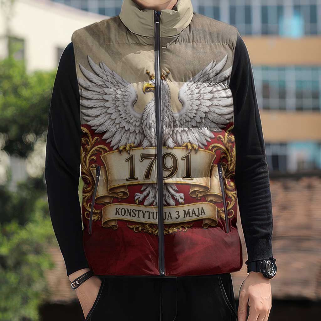 Poland Constitution Day 1791 Sleeveless Puffer Jacket Polska Konstytucja 3 Maja Pride White Eagle