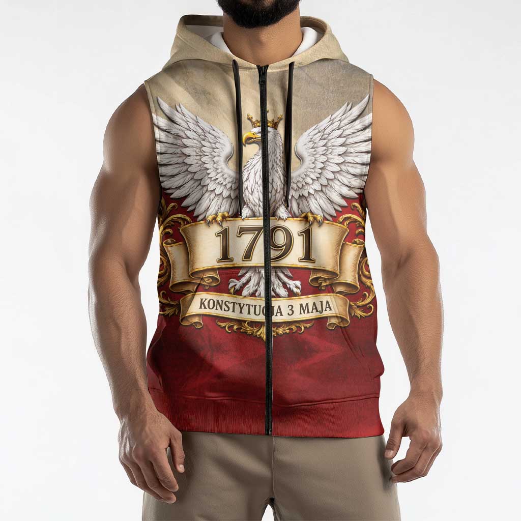 Poland Constitution Day 1791 Sleeveless Zip Hoodie Polska Konstytucja 3 Maja Pride White Eagle