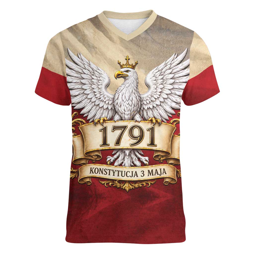 Poland Constitution Day 1791 Women V-Neck T-Shirt Polska Konstytucja 3 Maja Pride White Eagle