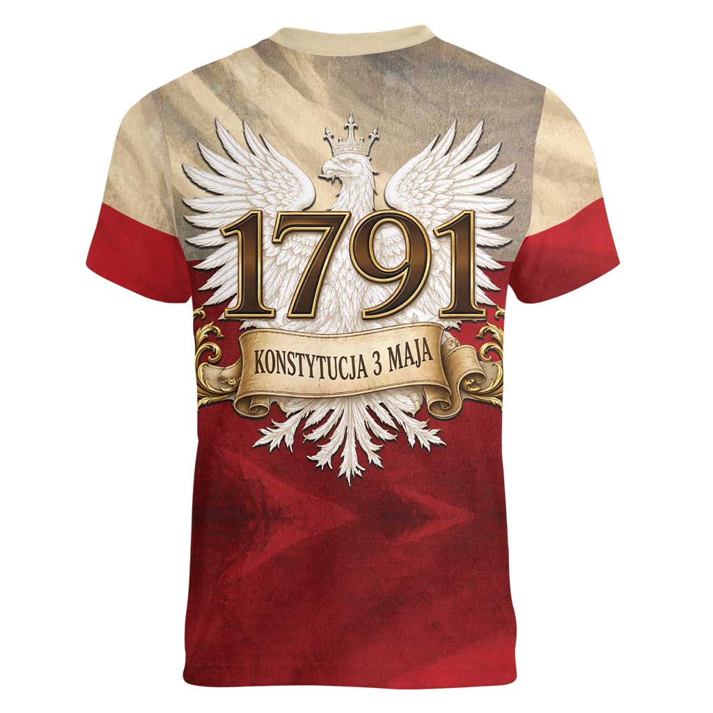 Poland Constitution Day 1791 Women V-Neck T-Shirt Polska Konstytucja 3 Maja Pride White Eagle