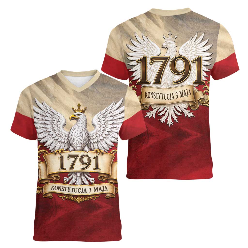 Poland Constitution Day 1791 Women V-Neck T-Shirt Polska Konstytucja 3 Maja Pride White Eagle