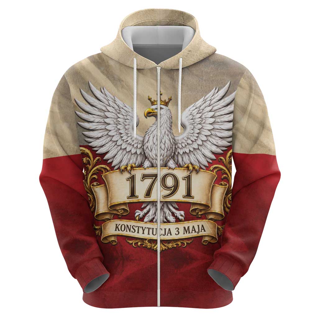 Poland Constitution Day 1791 Zip Hoodie Polska Konstytucja 3 Maja Pride White Eagle