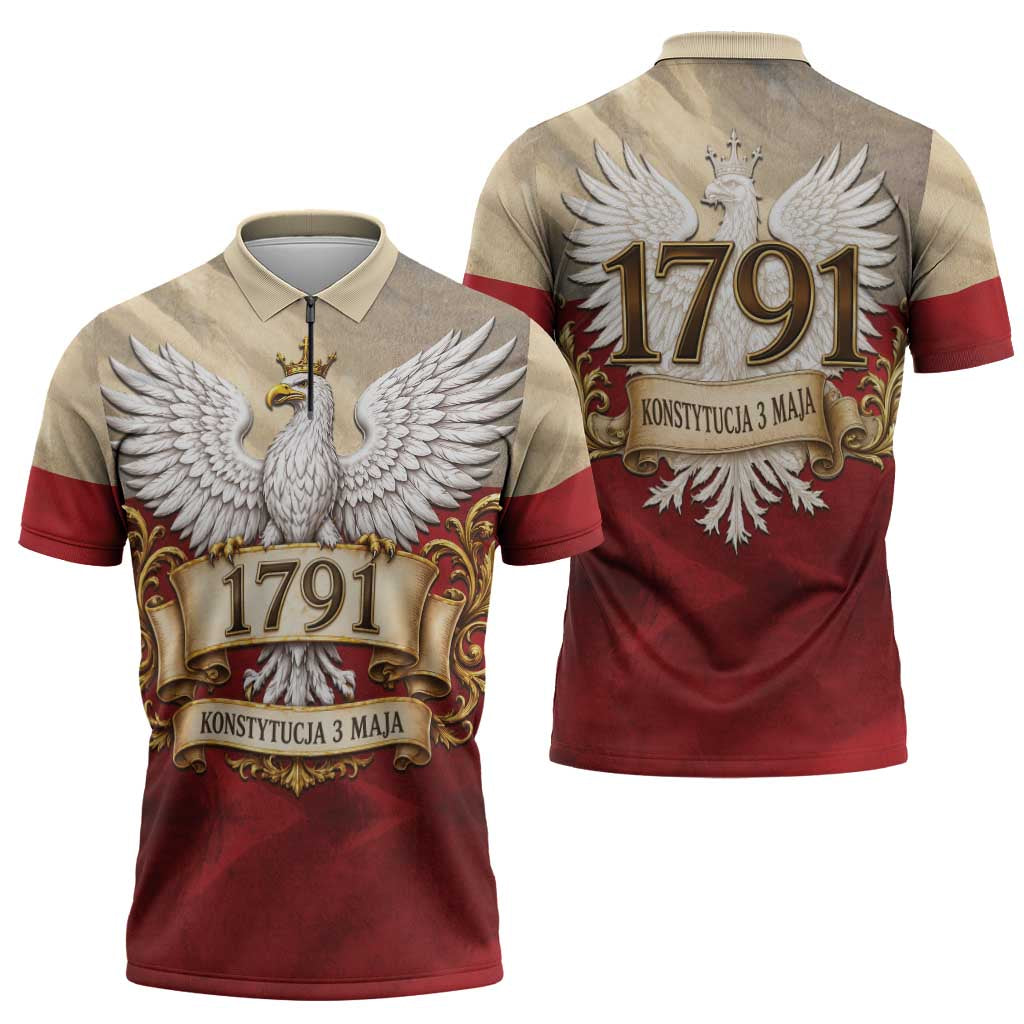 Poland Constitution Day 1791 Zipper Polo Shirt Polska Konstytucja 3 Maja Pride White Eagle