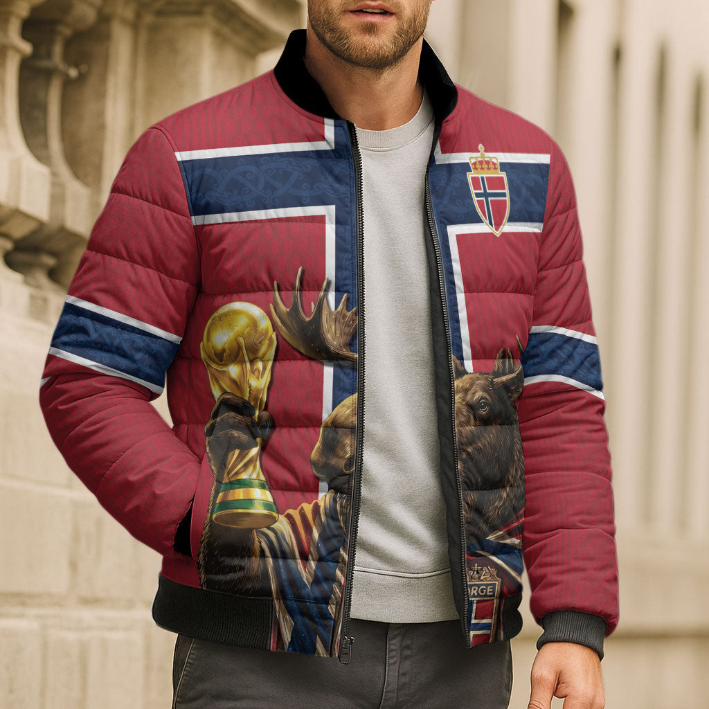 Custom World Football 2026 Norway Bomber Puffer Jacket Viking Moose Trophy Champion