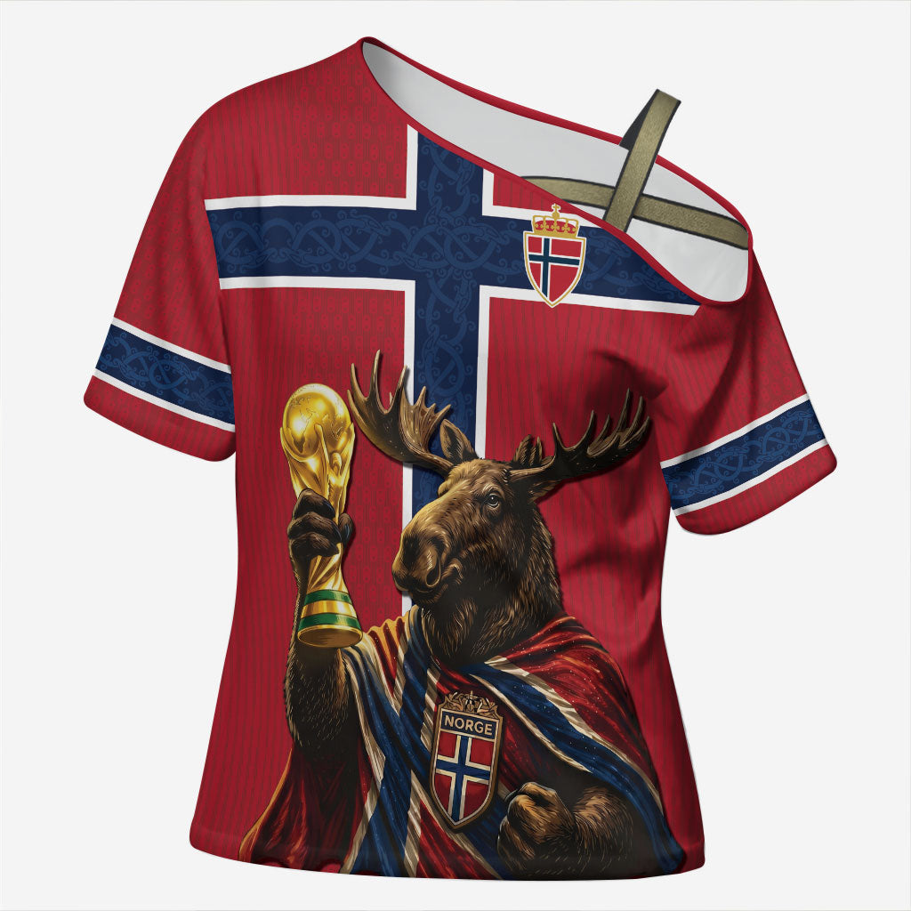 Custom World Football 2026 Norway Cross Shoulder Shirt Viking Moose Trophy Champion