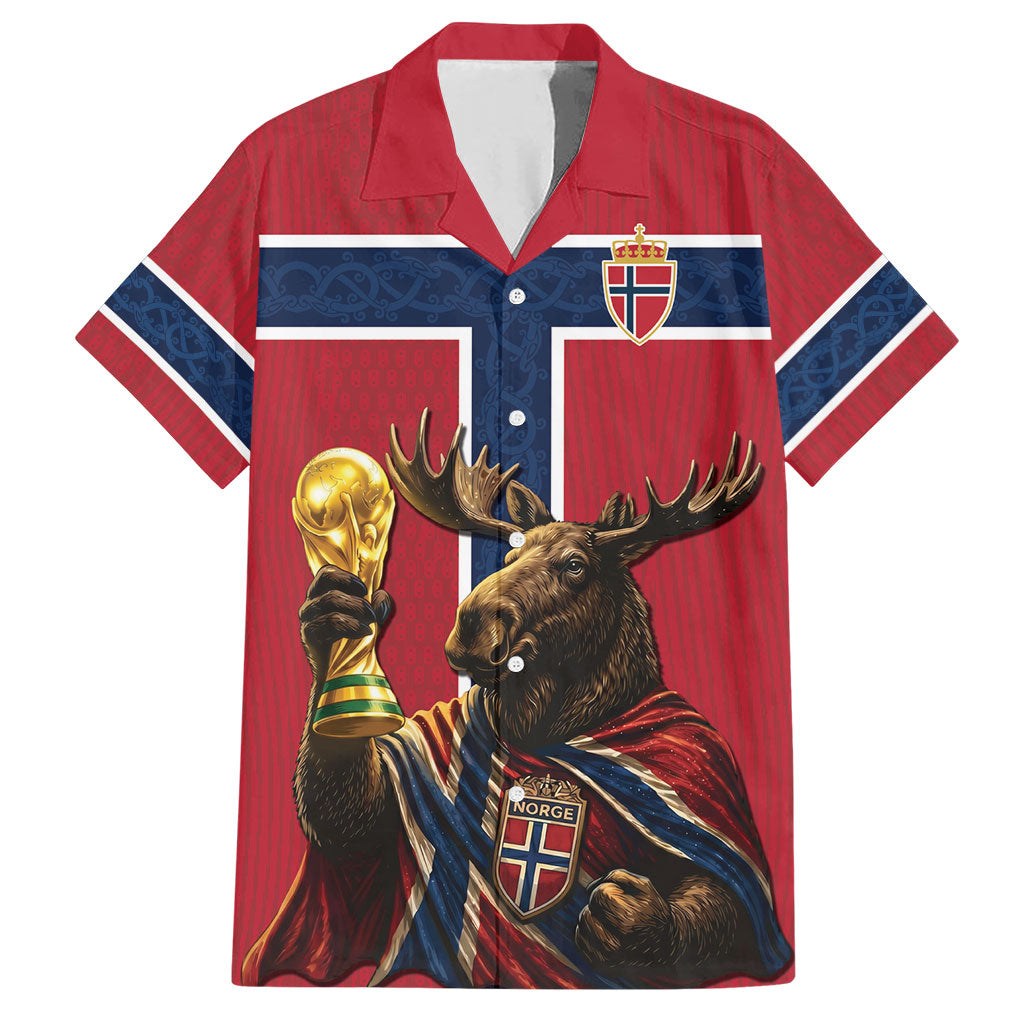 Custom World Football 2026 Norway Hawaiian Shirt Viking Moose Trophy Champion