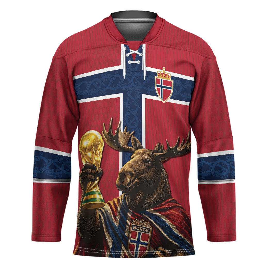 Custom World Football 2026 Norway Hockey Jersey Viking Moose Trophy Champion