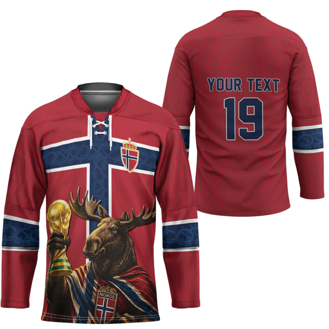 Custom World Football 2026 Norway Hockey Jersey Viking Moose Trophy Champion