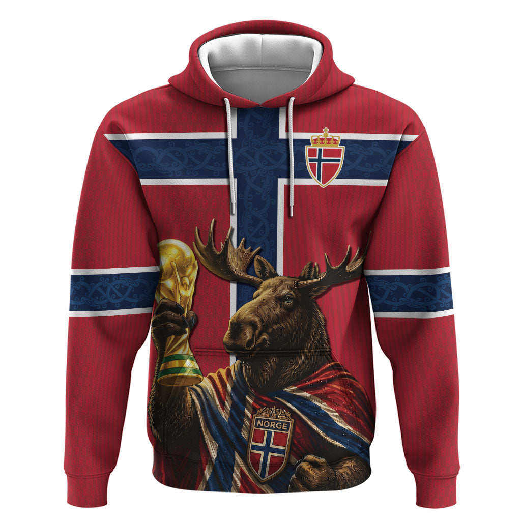Custom World Football 2026 Norway Hoodie Viking Moose Trophy Champion