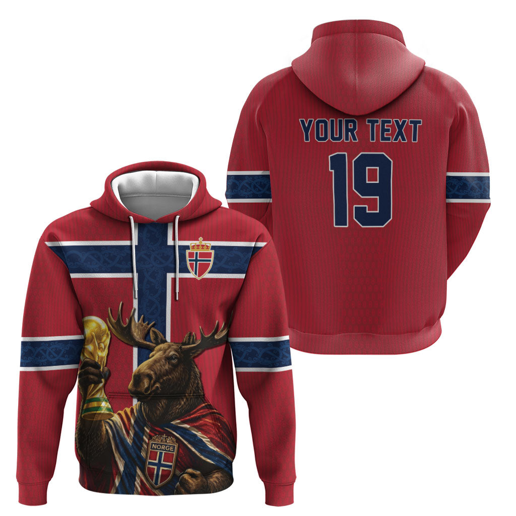 Custom World Football 2026 Norway Hoodie Viking Moose Trophy Champion