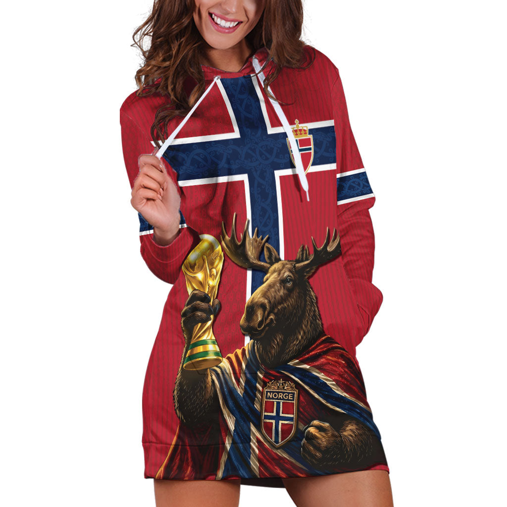 Custom World Football 2026 Norway Hoodie Dress Viking Moose Trophy Champion